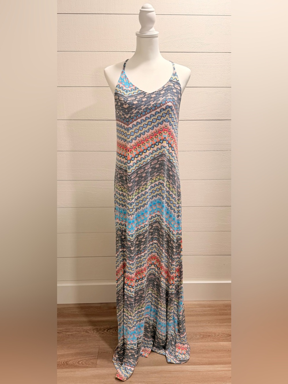 St. Tropez Chevron Maxi Dress - Blue, Coral, Gray